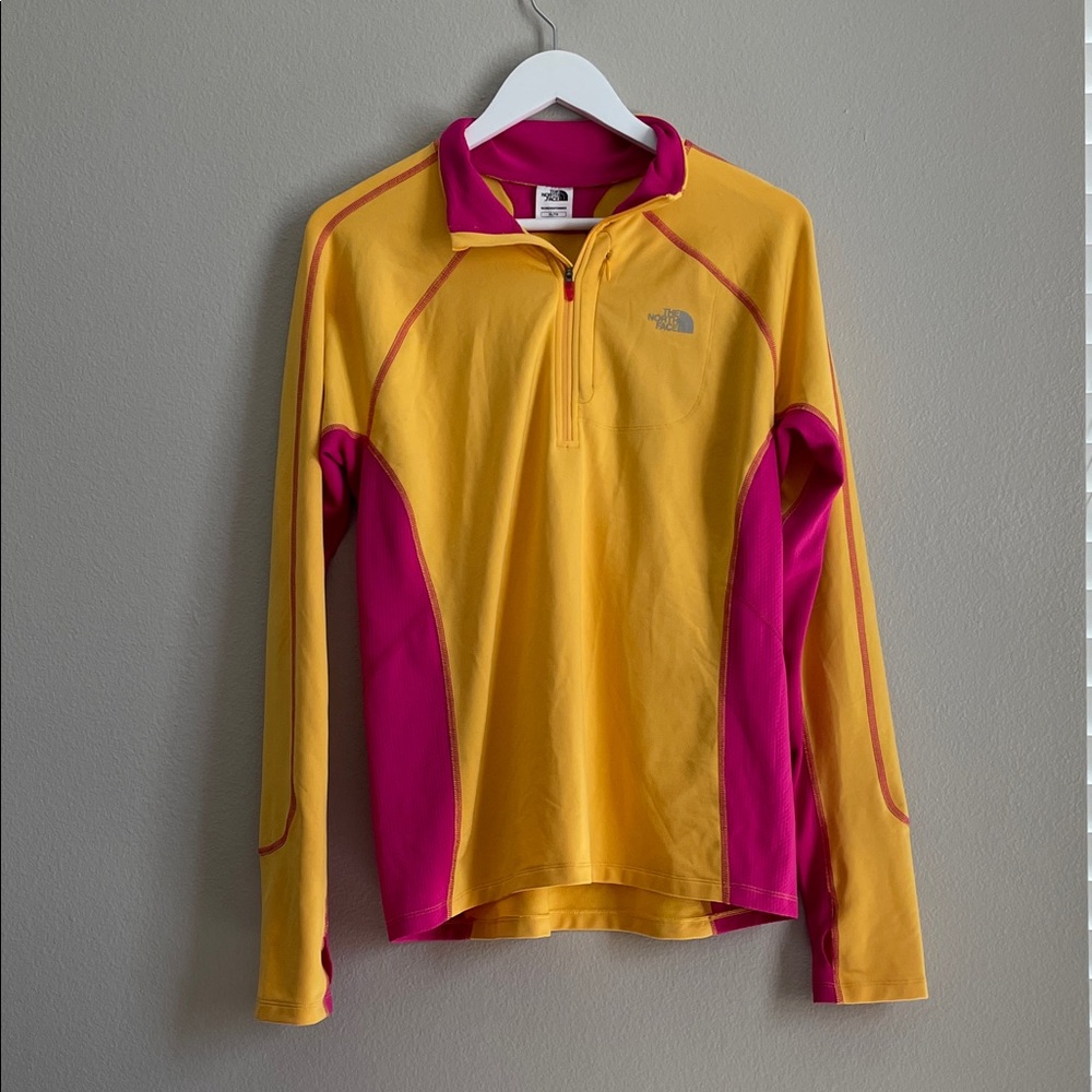 The North Face Yellow and Pink Quarter Zip Pullover